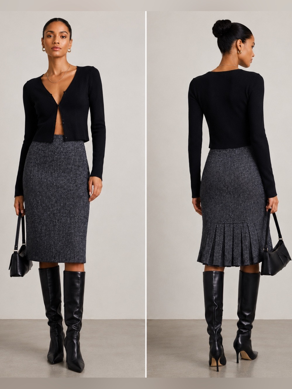 Nanette Lepore Wool Blend Tweed Pencil Skirt Flounce Hem Size 4 Y2K Revival